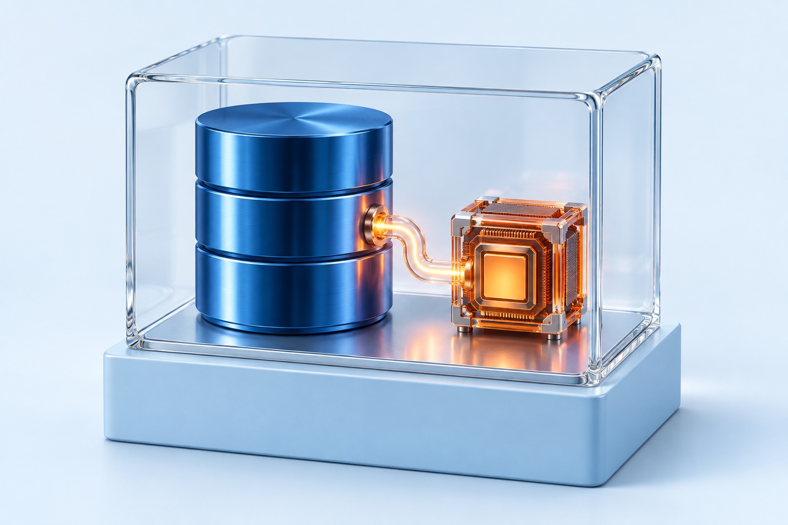 Conceptual illustration of a database and AI processor connected entirely inside one enclosure
