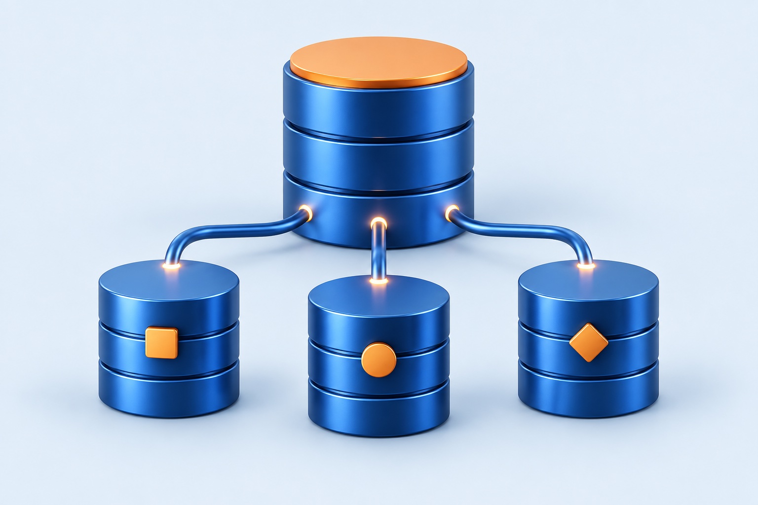 Conceptual illustration of one prepared database base branching into three independent clones